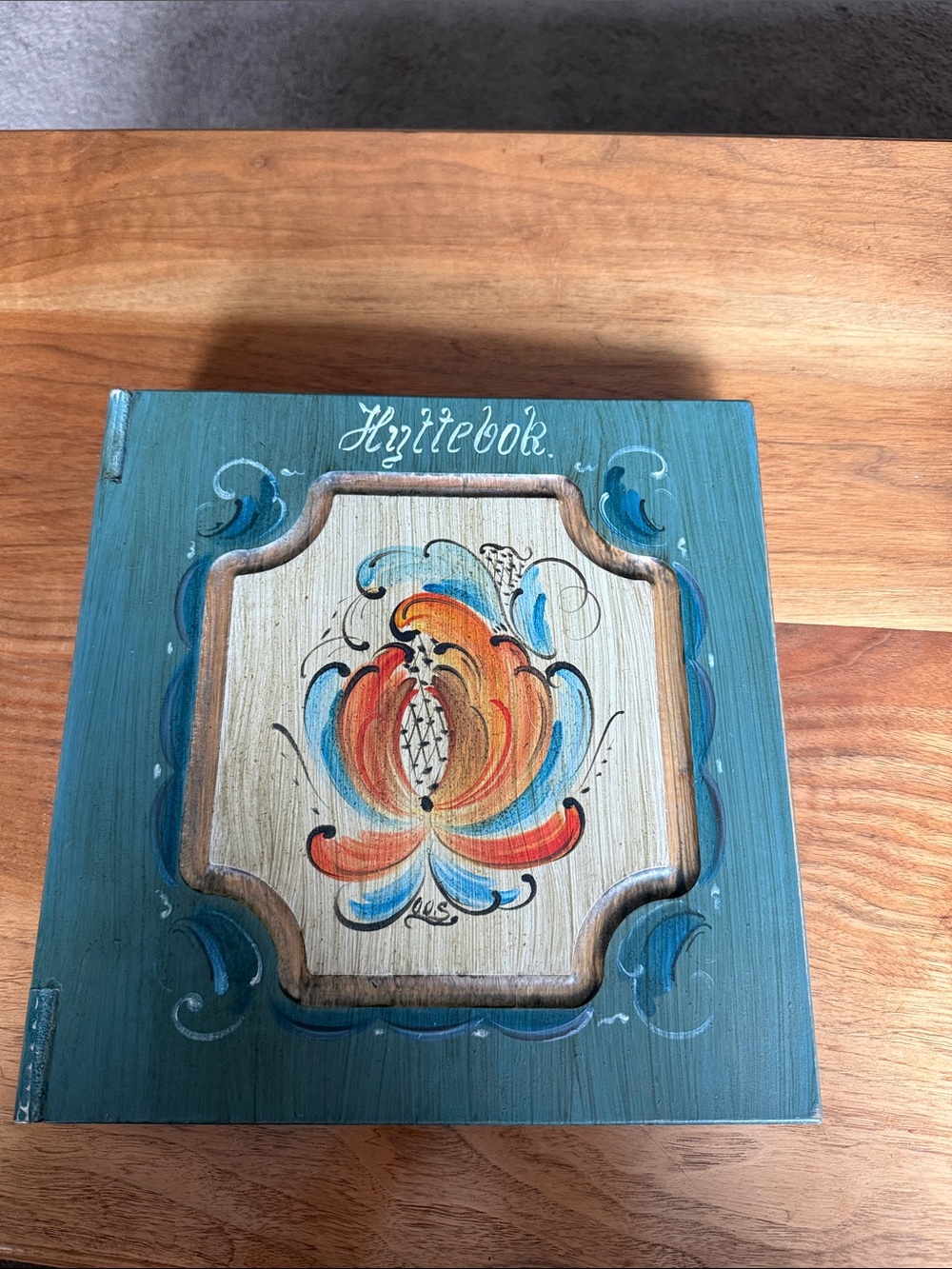 Hand-Painted wooden rosemaled guest book